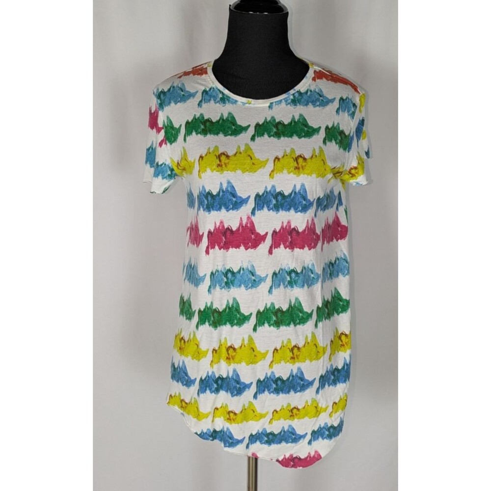 Zara Multicolor Abstract Brushstroke Pattern Short Sleeve T-Shirt Large Quirky